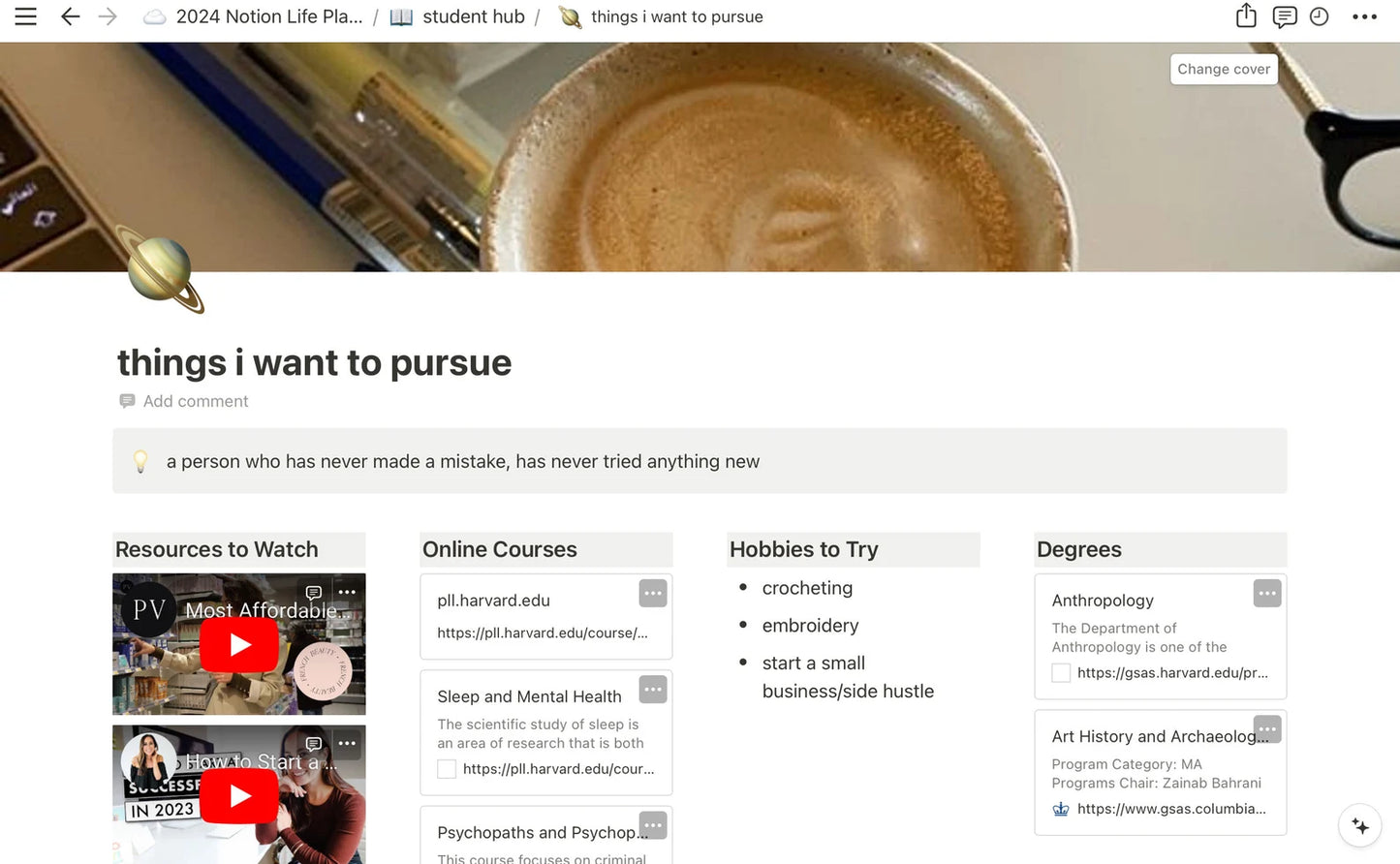 Aesthetic Notion Student Planner Template